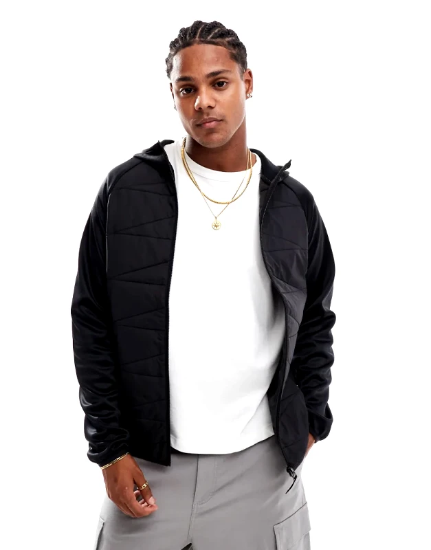 ONLY & SONS ONLY & SONS multi texture padded jacket with hood in black
