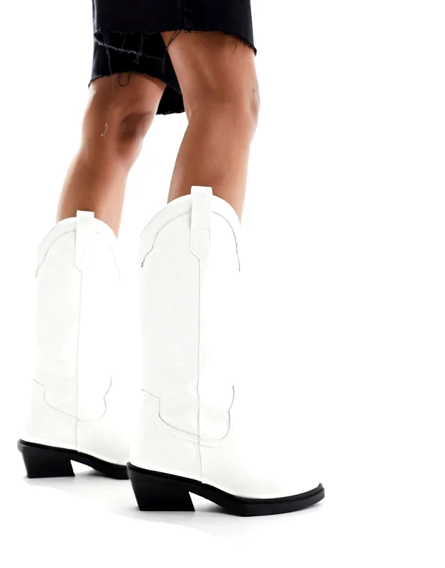 ASOS DESIGN ASOS DESIGN Camden flat western knee boots in white