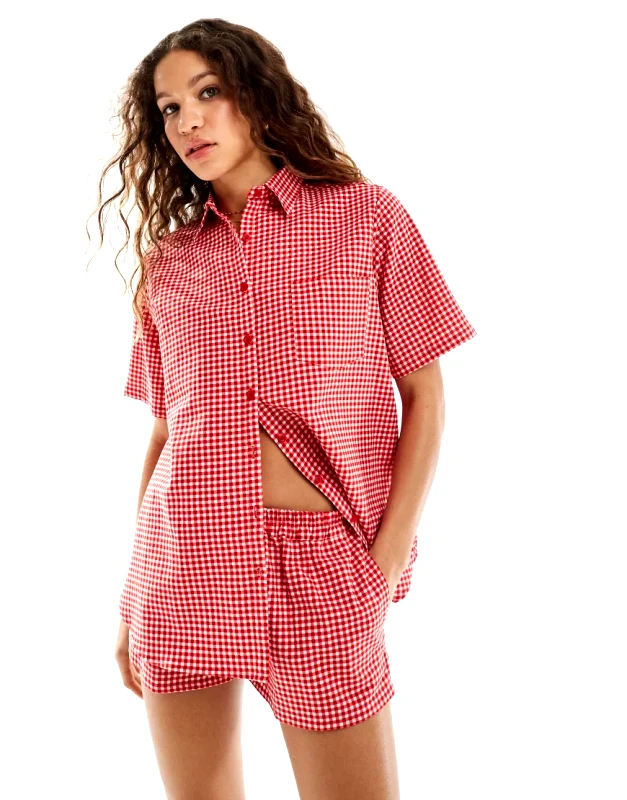 Motel Motel oversized smith beach shirt co-ord in red gingham