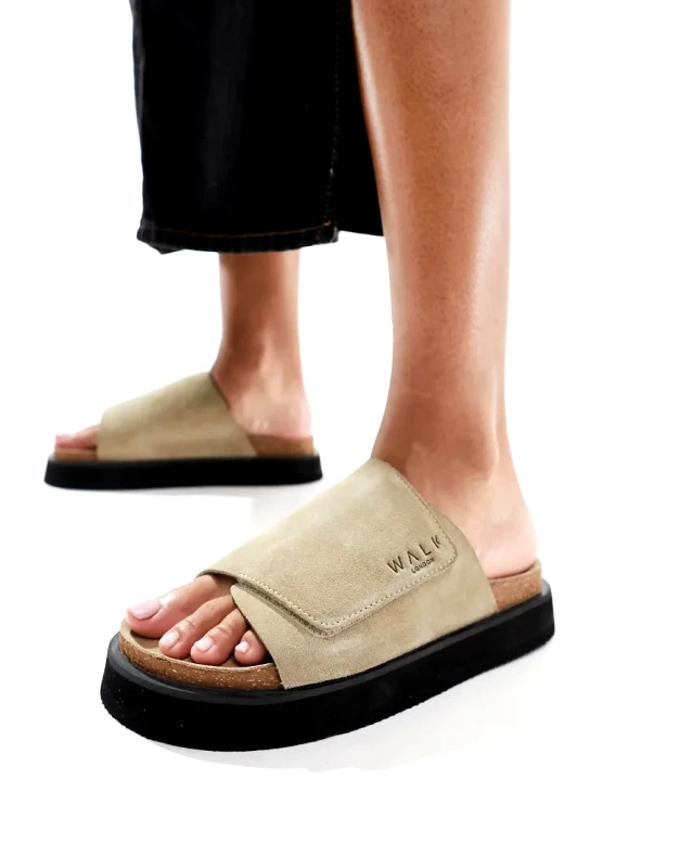WALK LONDON Walk London Barca Velcro Mule in stone-Neutral