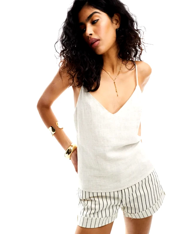 ASOS DESIGN ASOS DESIGN v neck linen cami in stone-Neutral