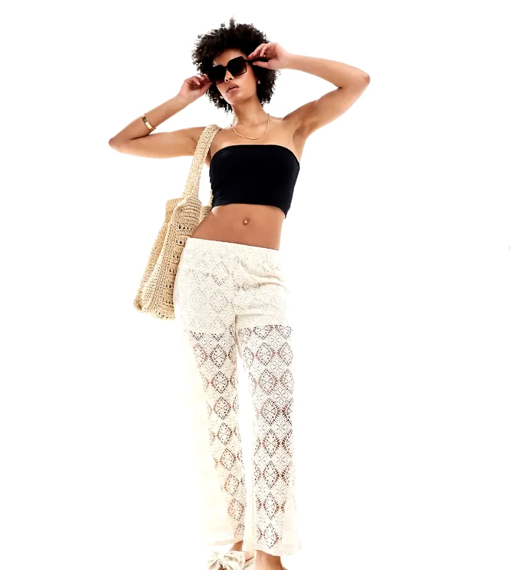 JDY Tall JDY Tall crochet wide leg trouser with short insert in stone-Neutral