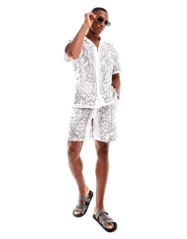 Sixth June Sixth June co-ord printed linen shorts in white
