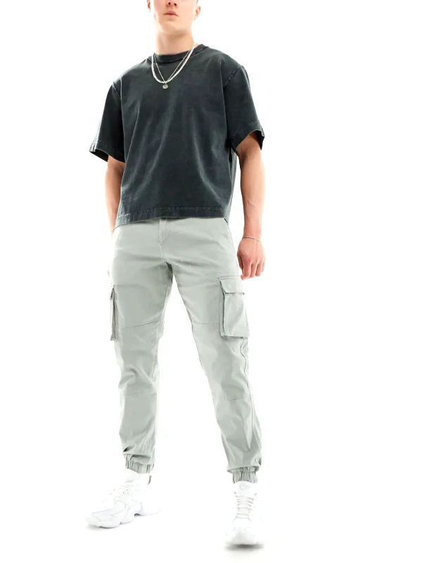 ONLY & SONS ONLY & SONS tapered fit cargo with cuffed bottom in light sage-Green