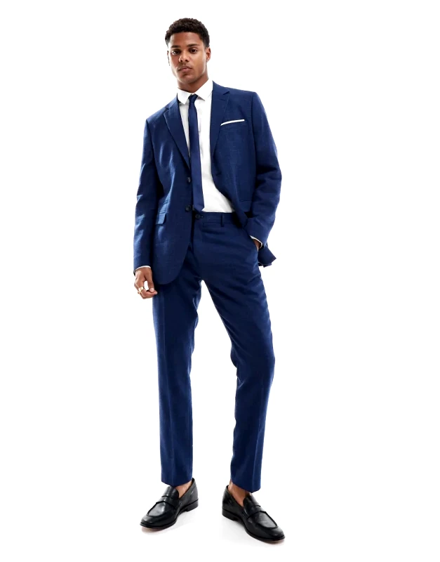 Selected Homme Selected Homme linen mix slim fit suit trousers in dark navy
