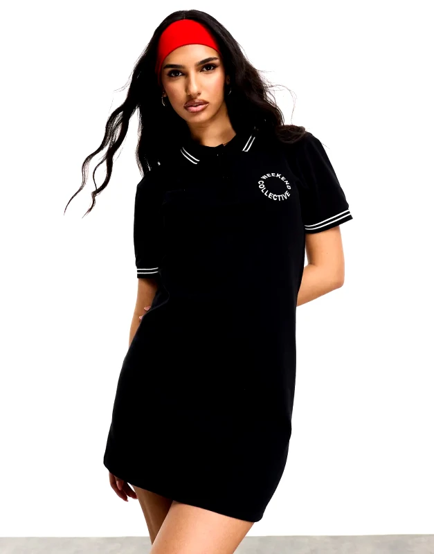 ASOS WEEKEND COLLECTIVE ASOS DESIGN Weekend Collective polo shirt dress with tipping in black