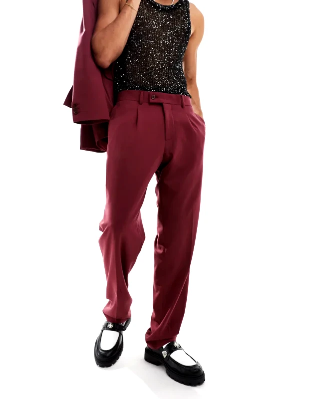 Viggo Viggo oversized suit trousers in burgundy co-ord-Red