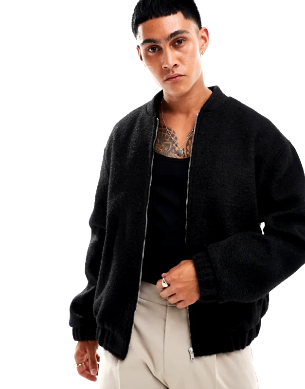ASOS DESIGN ASOS DESIGN oversized wool look bomber jacket in black