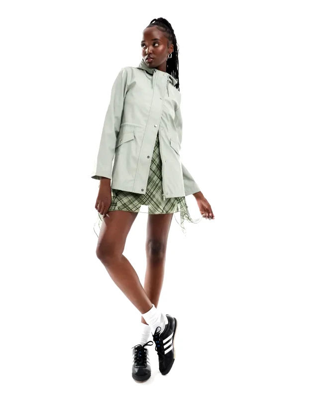 Brave Soul Brave Soul rubberised rain coat in light sage green