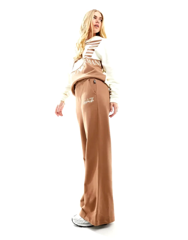 EA7 Armani EA7 logo wide leg sweat pants in brown CO-ORD