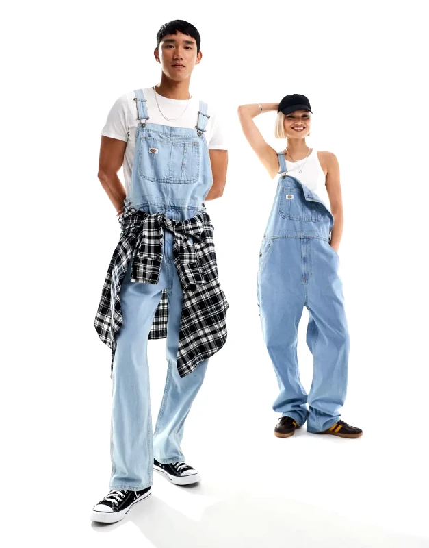 Dickies Dickies classic denim dungarees in vintage light blue
