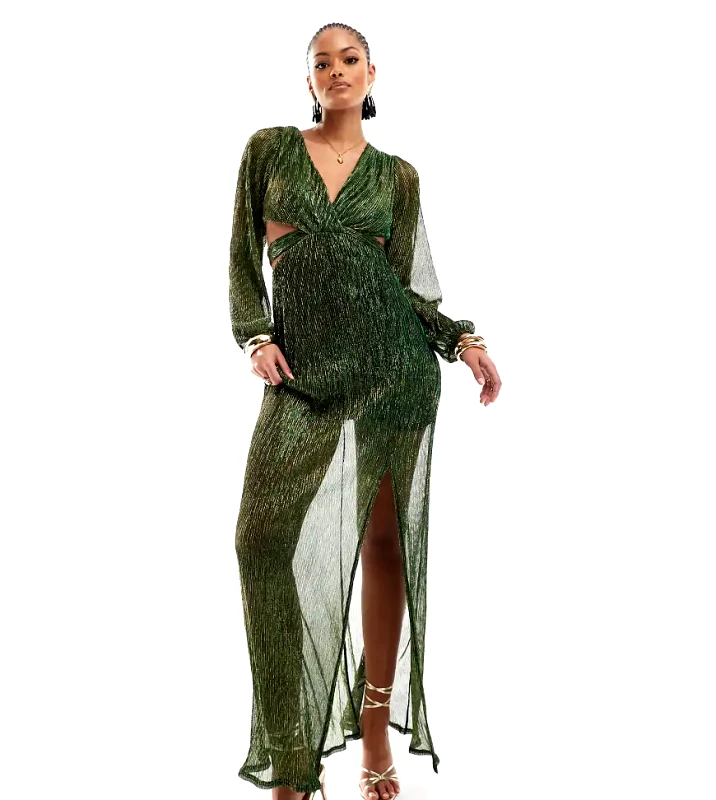 TFNC Tall TFNC Tall pleated shimmer maxi dress in emerald green