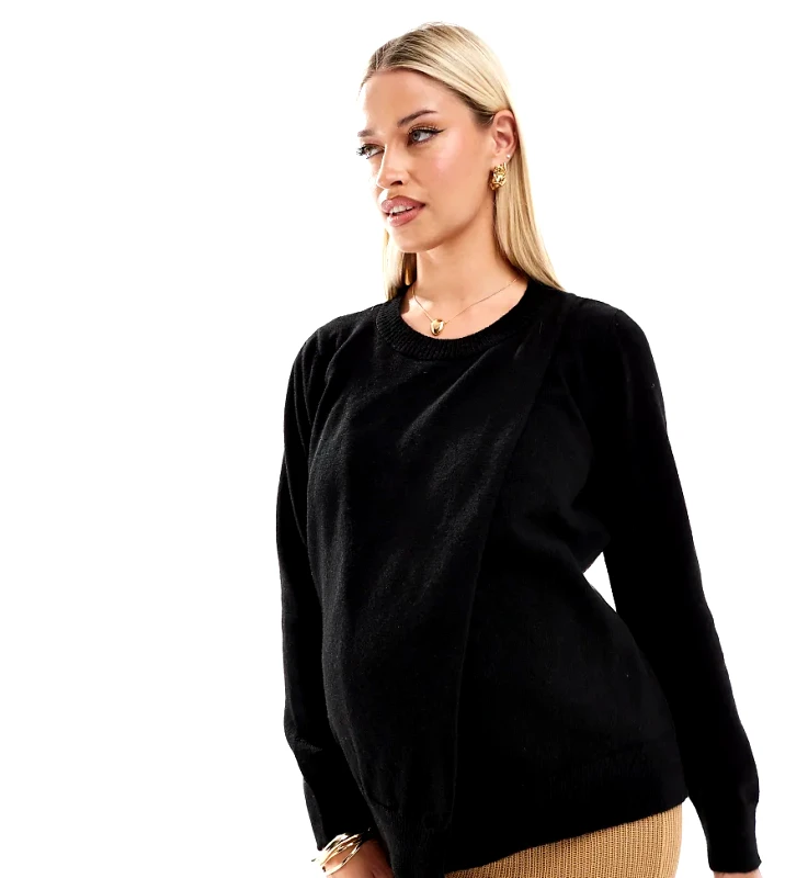 Mama.licious Mamalicious maternity split front jumper with nursing functionality in black