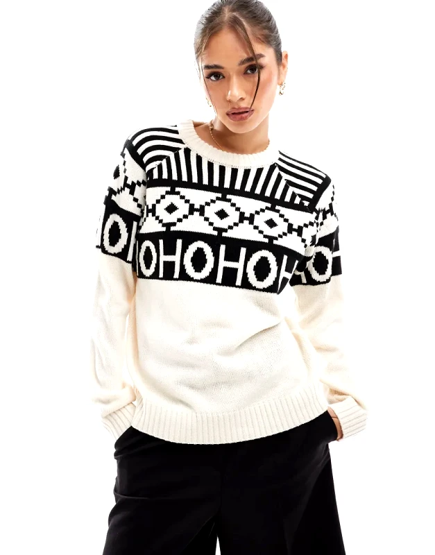 Brave Soul Brave Soul christmas jumper with jacquard detail in cream-White
