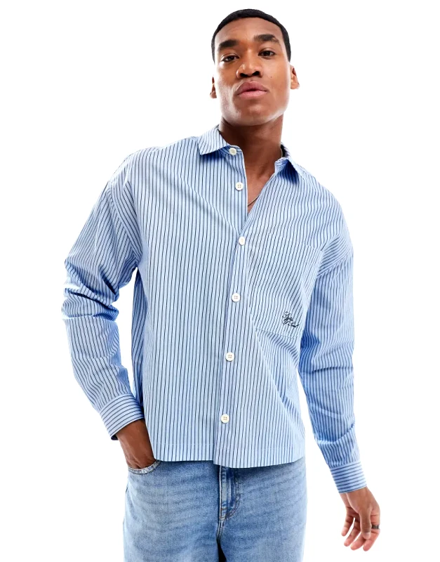 ASOS DESIGN ASOS DESIGN oversized boxy shirt with embroidery in blue stripe