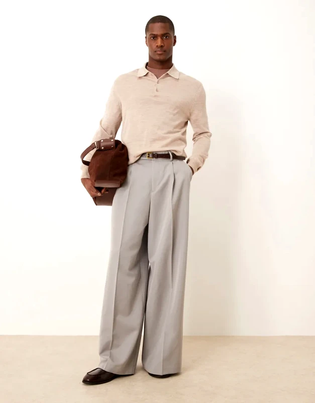 ASOS DESIGN ASOS DESIGN smart extreme wide leg trousers with front pleats in light grey