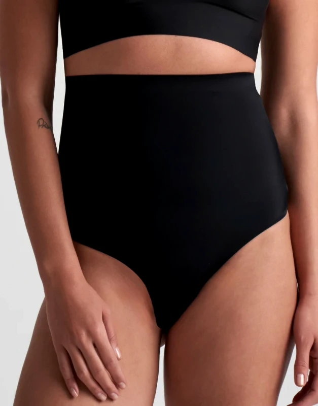 Bye Bra Bye Bra invisible high waist medium shaping thong in black - BLACK