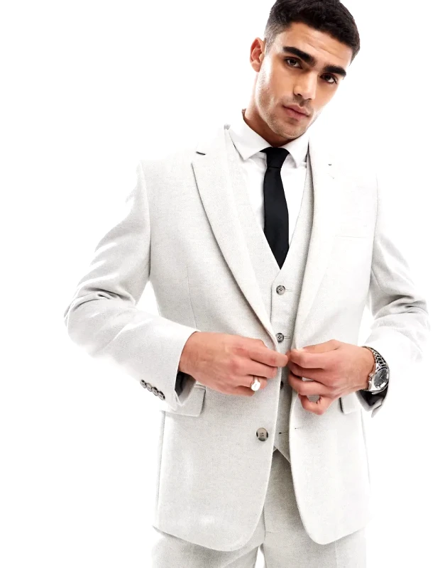 ASOS DESIGN ASOS DESIGN slim suit jacket with wool in ice grey herringbone-Neutral