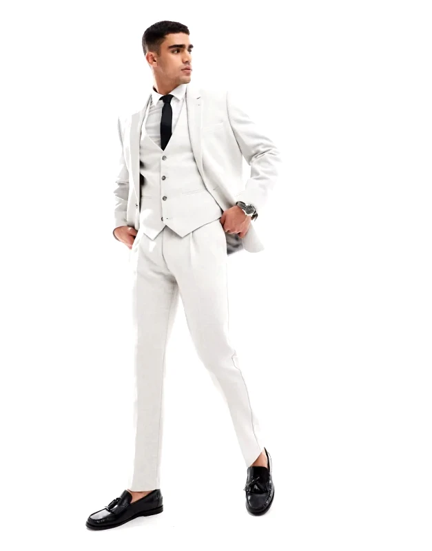 ASOS DESIGN ASOS DESIGN slim suit trousers with wool in ice grey herringbone-Neutral