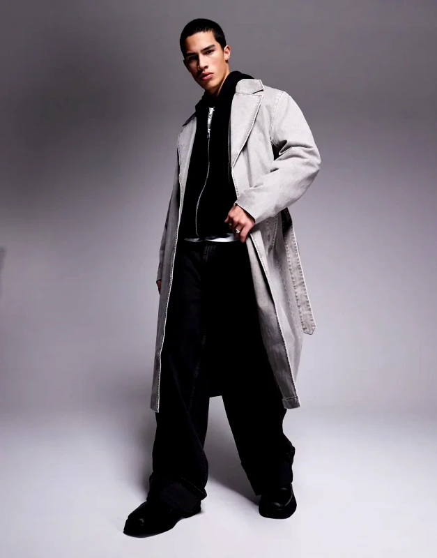 ASOS DESIGN ASOS DESIGN oversized trench coat in washed stone-Neutral