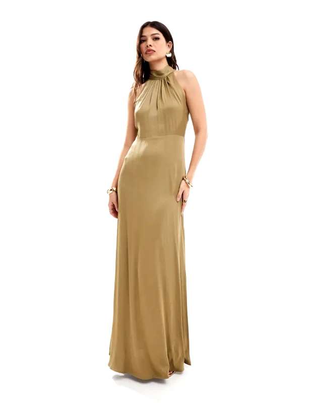 Maids to Measure Maids to Measure Bridesmaid high neck maxi dress in olive-Green