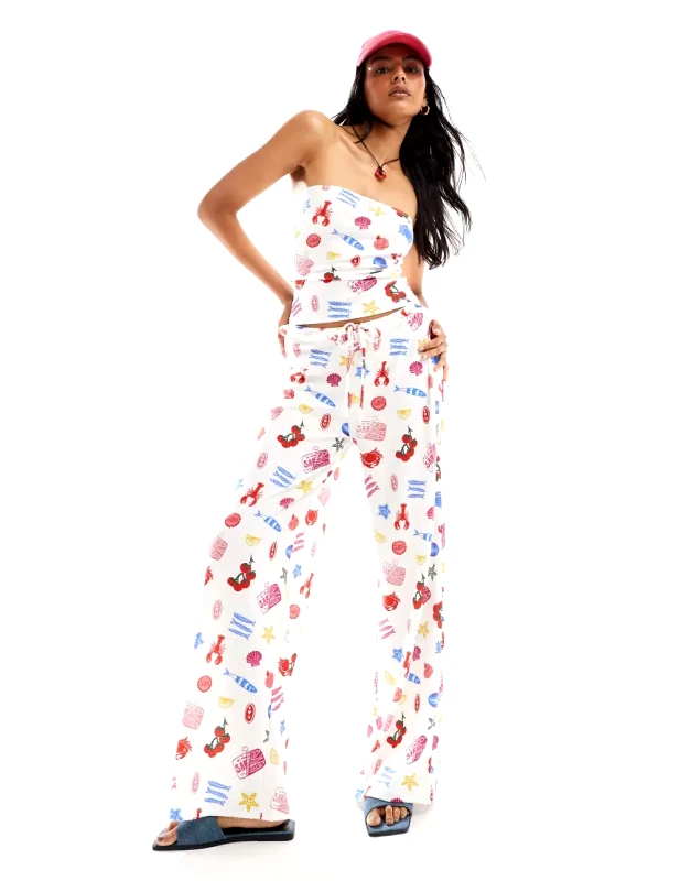 ASOS DESIGN ASOS DESIGN textured wide leg trouser co-ord in summer food print-Multi