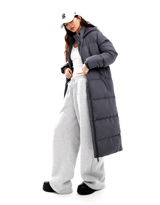 French Connection French Connection premium maxi puffer coat in dark grey