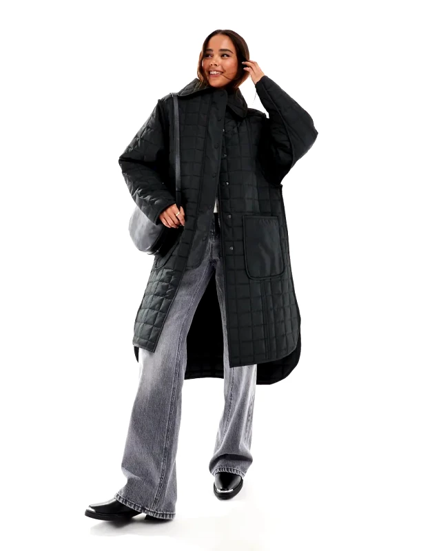 French Connection French Connection quilted longline jacket in black