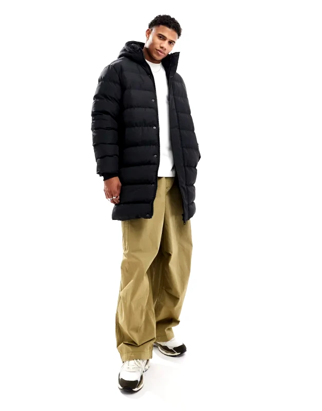 French Connection Mens French Connection longline puffer jacket in Black