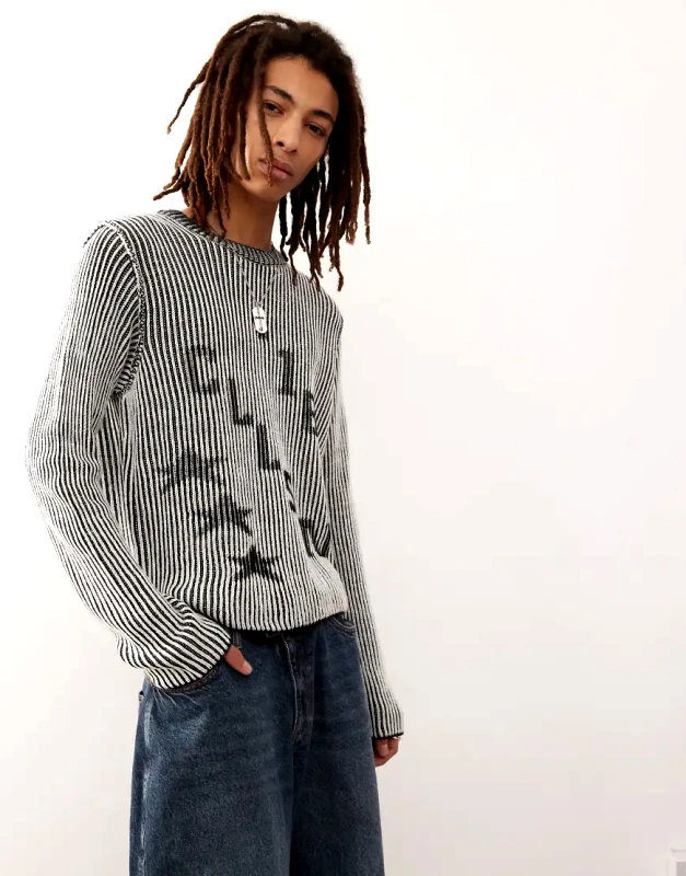 Collusion COLLUSION crew neck jumper with petrol print in grey