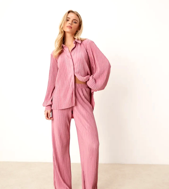 Vila Petite Vila Petite plisse wide leg trouser co-ord in dusty pink