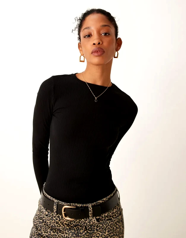 New Look New Look crew neck long sleeve bodysuit in black