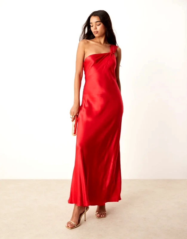 Forever New Forever New off shoulder satin midaxi dress in red