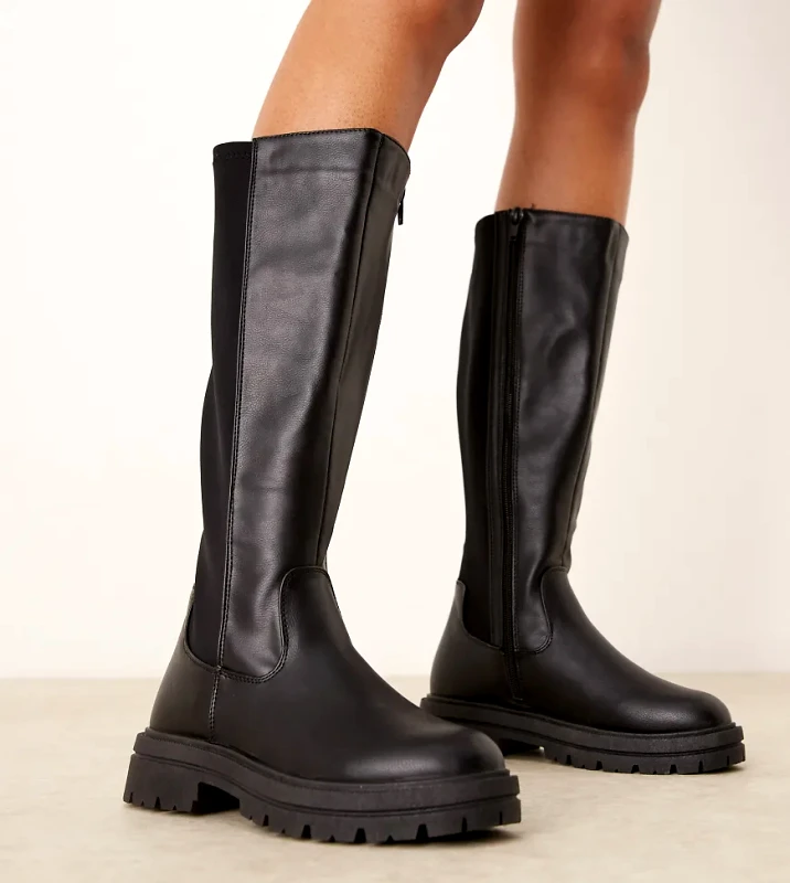 New Look Wide Fit New Look Wide Fit chunky knee boot in black
