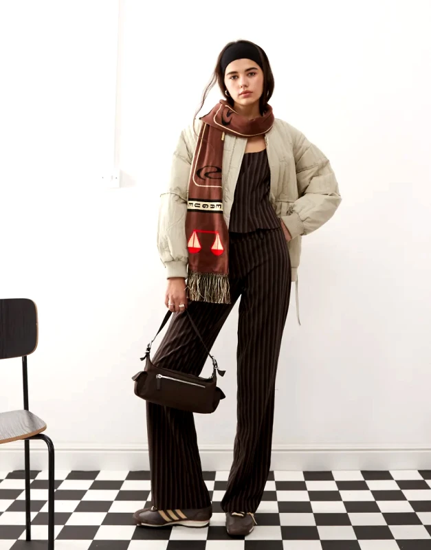Collusion COLLUSION low rise pinstripe trousers in brown
