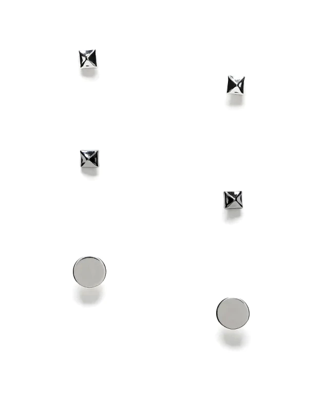 FADED FUTURE Faded Future 3 pack pyramid earrings in silver