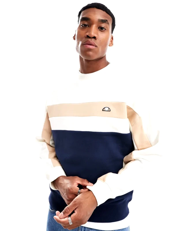 ellesse Ellesse Andora chest stripe sweatshirt in off white and navy
