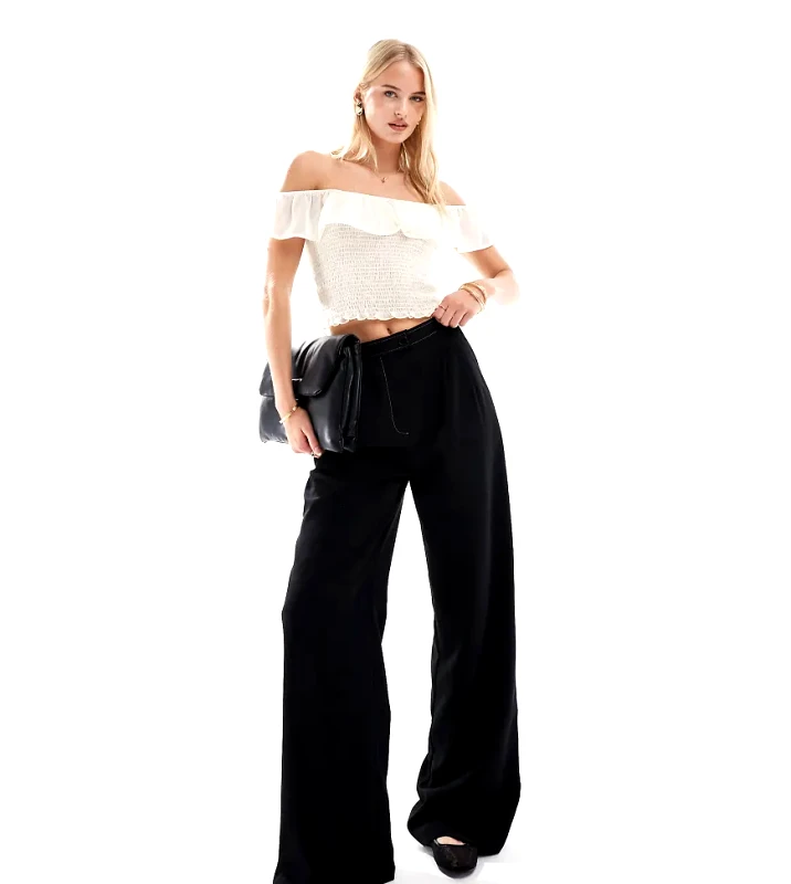ASOS Tall ASOS DESIGN Tall tailored wide leg trousers with contrast stitch detail in black
