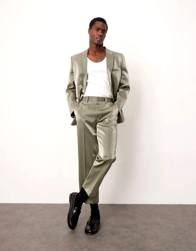 ASOS DESIGN ASOS DESIGN straight cropped suit trousers in silver metallic