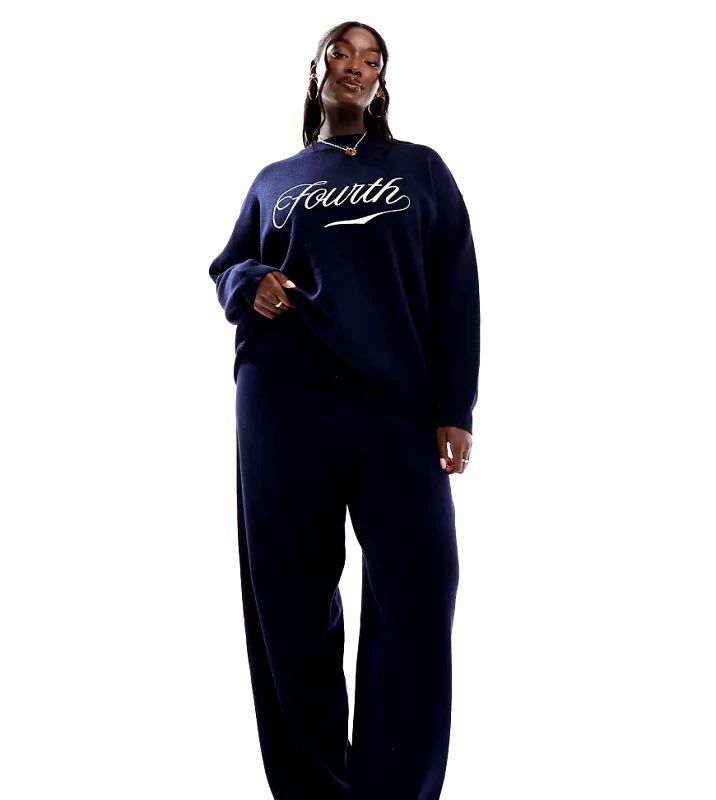 4th & Reckless Plus 4th & Reckless Plus knitted wide leg trousers co-ord in navy