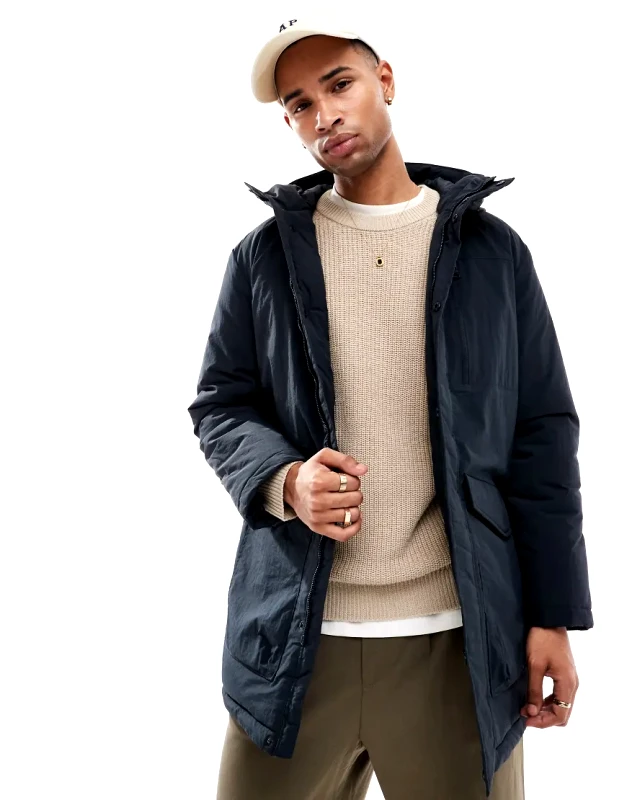 ONLY & SONS ONLY & SONS water repellent hooded parka in navy