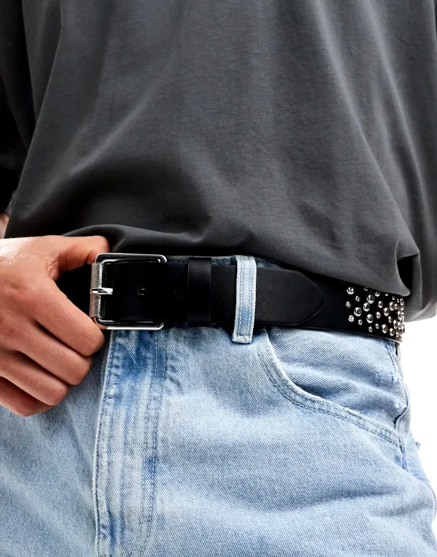 ASOS DESIGN ASOS DESIGN faux leather belt with stud and crystal detail in black-Red