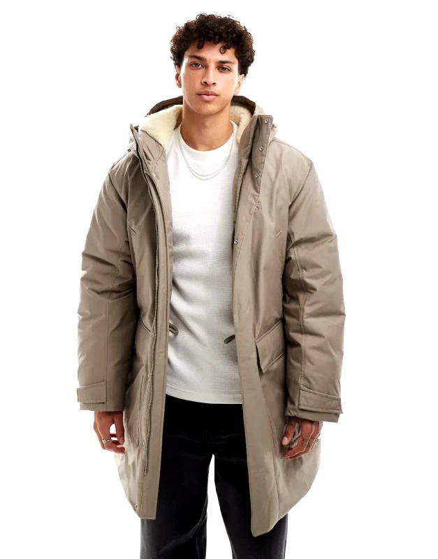 Calvin Klein Jeans Calvin Klein Jeans long parka jacket in beige-Neutral