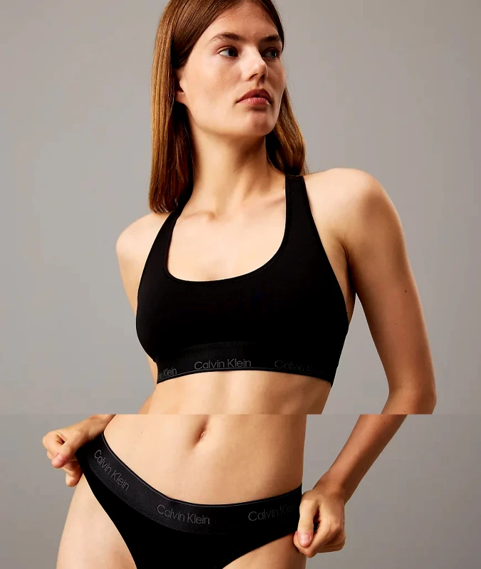 Calvin Klein Calvin Klein Modern Cotton unlined racerback bralette/thong gift set with logo taping in black
