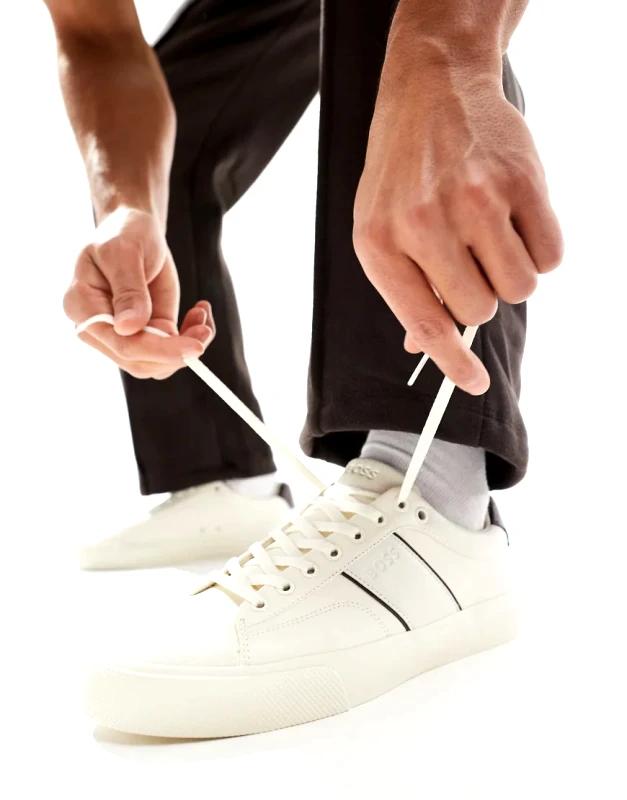 BOSS by Hugo Boss BOSS aiden plimsoll trainers in white and brown