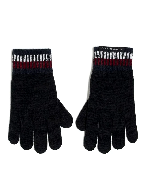 Tommy Hilfiger Tommy Hilfiger wool gloves with stripe cuff in black