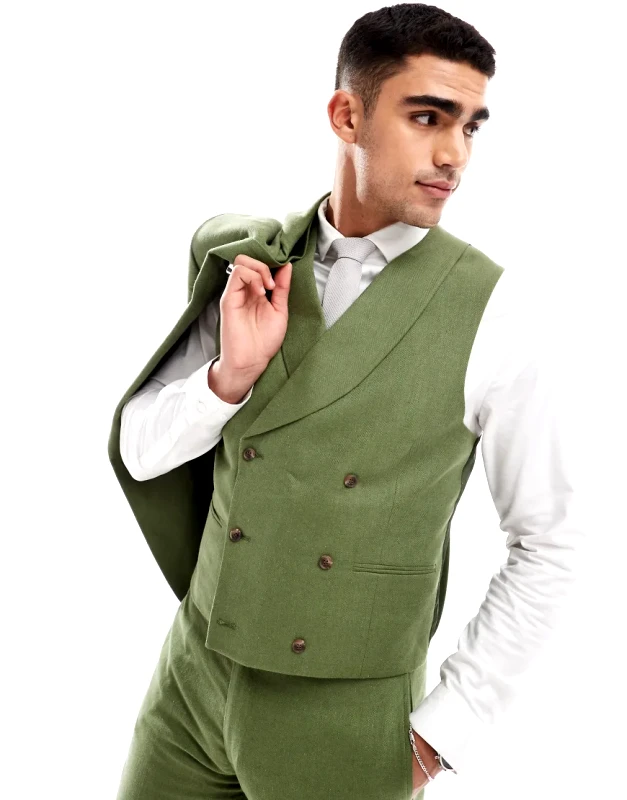 ASOS DESIGN ASOS DESIGN slim suit waistcoat in dark green herringbone