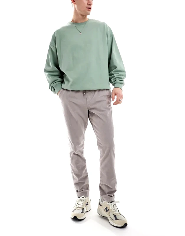 ASOS DESIGN ASOS DESIGN tapered fit cord trouser with elasticated waist in grey