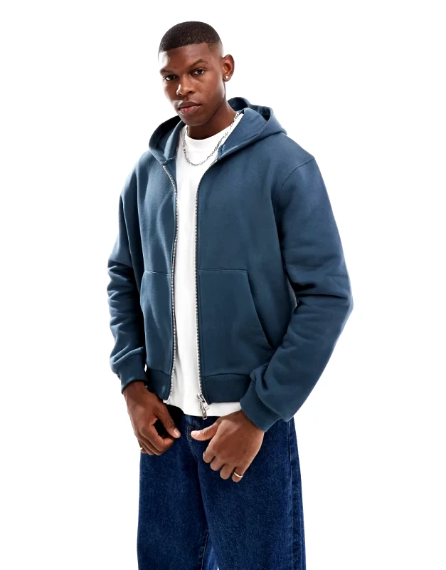 ASOS DESIGN ASOS DESIGN premium heavyweight boxy cropped zip through hoodie 400gsm in grey