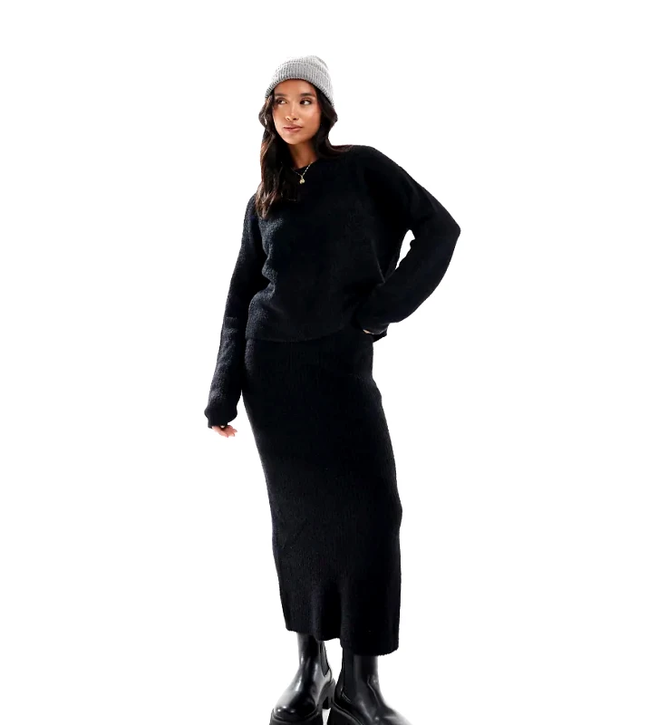 Vero Moda Petite Vero Moda Petite fluffy midi skirt co-ord in black